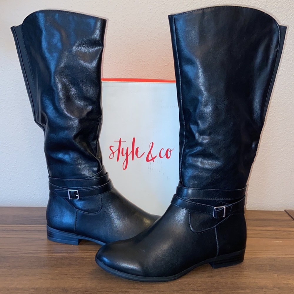 STYLE & CO “Keppur” Black Vegan Leather Tall Knee High Slouchy Riding Boots 6M
